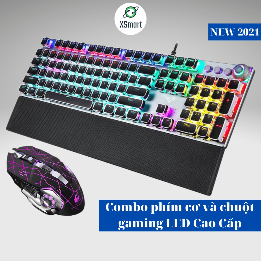 Bộ bàn phím cơ và chuột gaming có đèn LED chơi game nhiều màu cho máy tính laptop pc, trục blue switch FZ508+V5 tia sét