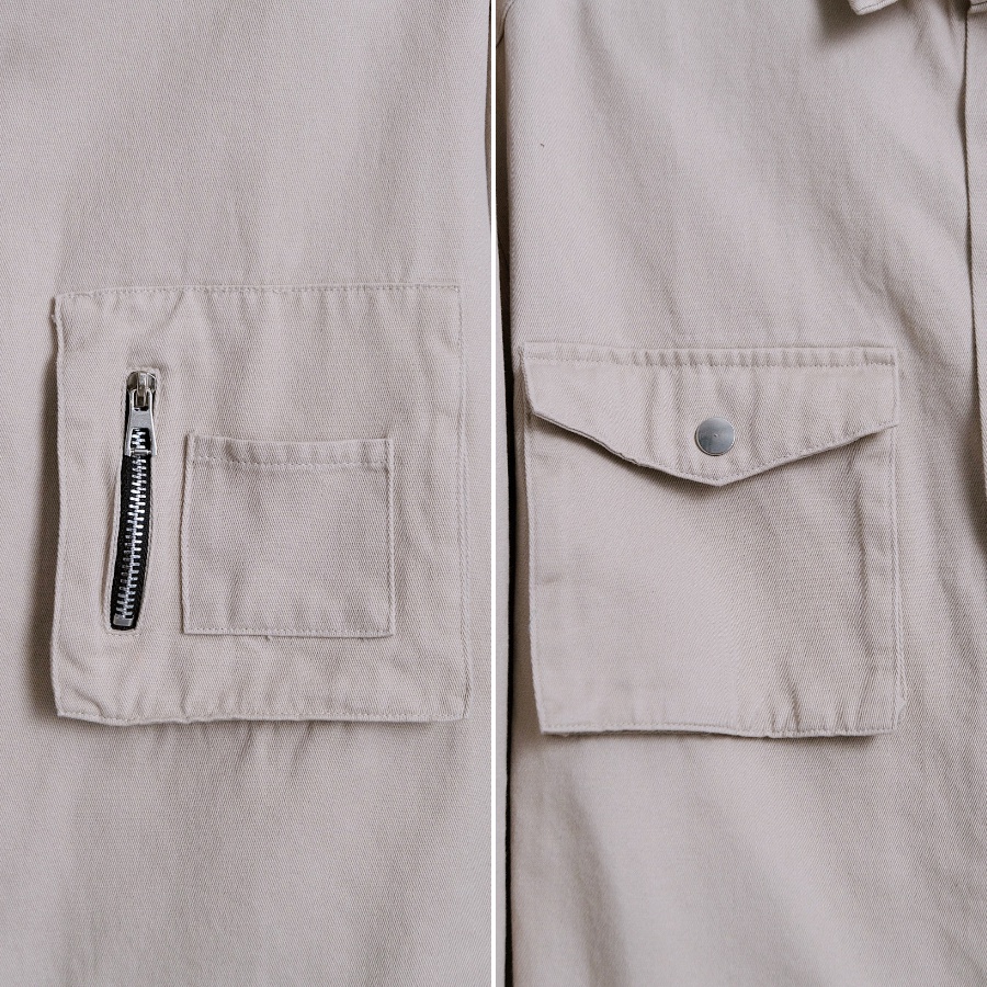 Áo Sơ Mi Kaki Vải Cotton 100% Thiết Kế Túi Hộp Khỏe Khoắn Form Dáng Dễ Phối Đồ Màu BE NHẠT GUF