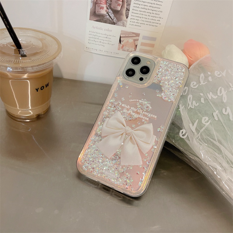 Ốp Lưng Kim Tuyến Nước Hình Nơ Phát Quang Nhiều Màu Cho iPhone X XS Max XR iPhone 11 12 13 Pro Max