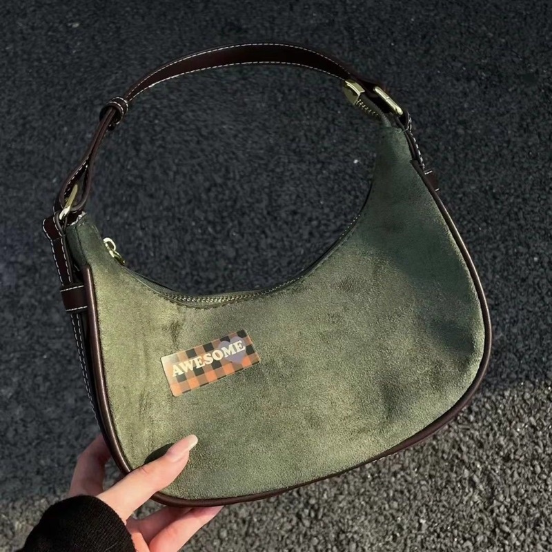 Túi kẹp nách xanh olive trầm phối quai da Vintage_TX13