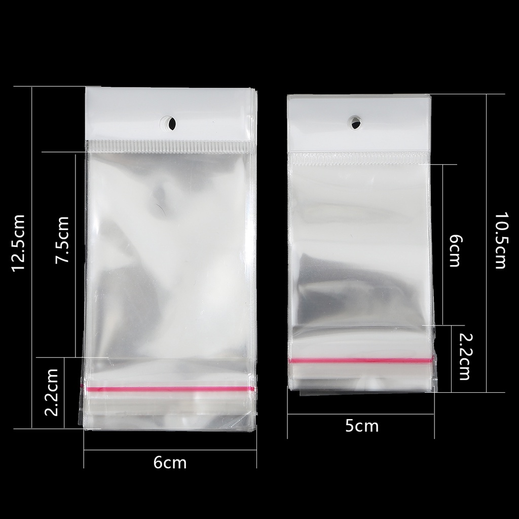 100 Túi đóng gói nhựa Opp tự dính 5x10.5cm-8x27cm thiết kế trong suốt hai lớp