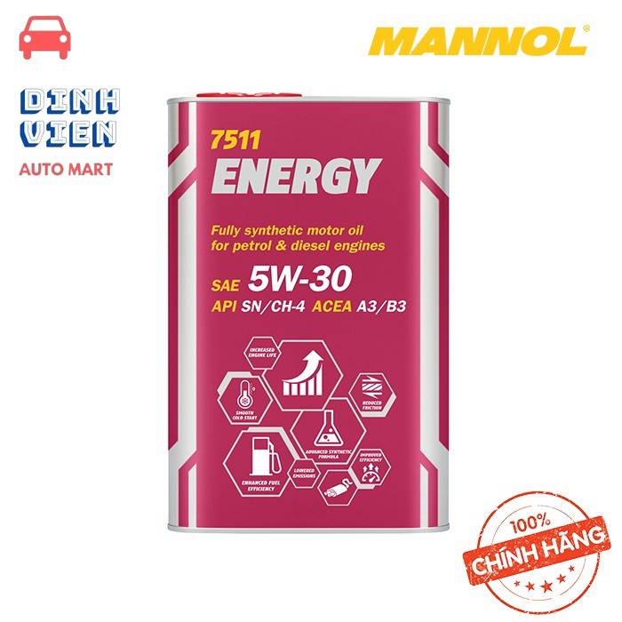 [PRO] Nhớt MANNOL 7511 Energy 5W-30 SN/CH-4 | 4Lít Tổng Hợp Toàn Phần Chứa Ester