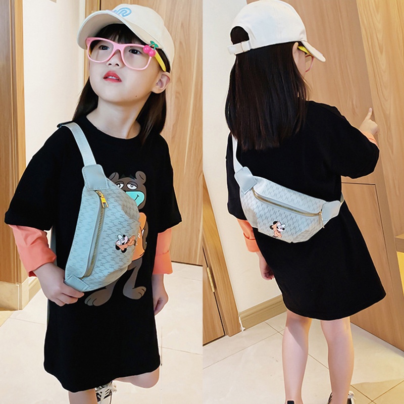 Túi Đeo Chéo Ngực / Hông Bằng Da PU In Họa Tiết Hoạt Hình Mickey Thời Trang 2023 Cho Bé Trai /