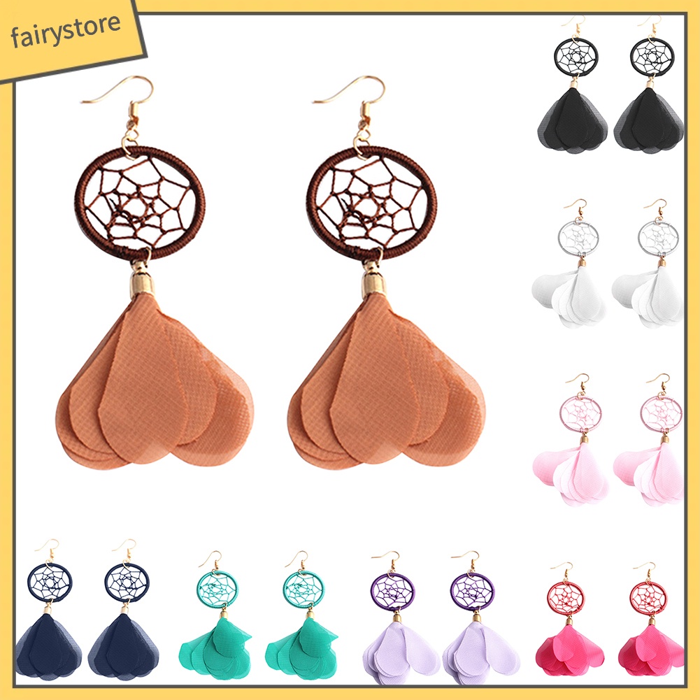 Bông tai nữ hình vòng bắt giấc mơ đính lông vũ siêu xinh