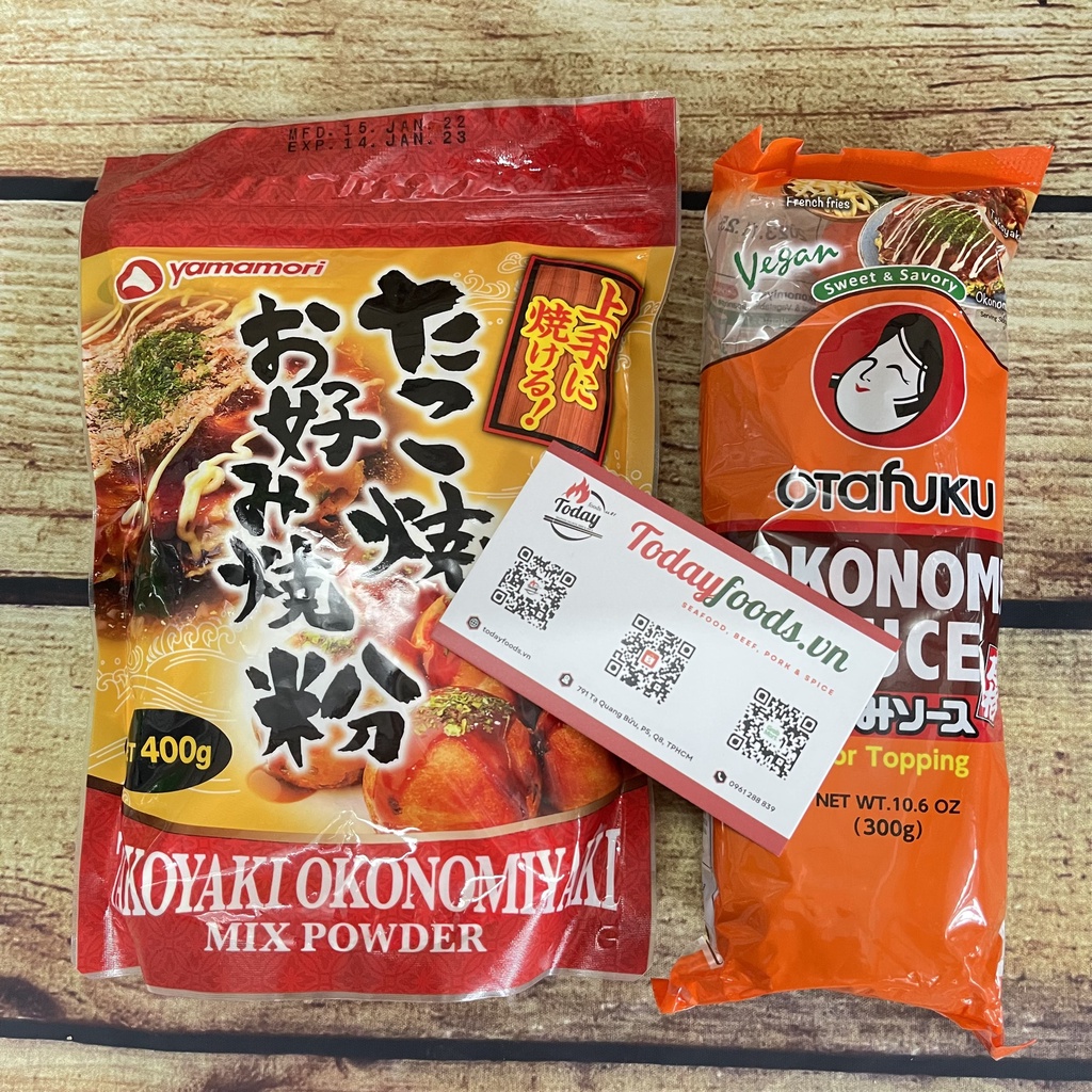 Combo 2 món làm bánh Bạch Tuộc Takoyaki, bánh Xèo Okonomiyaki Nhật Bản (bột 400G+sốt)
