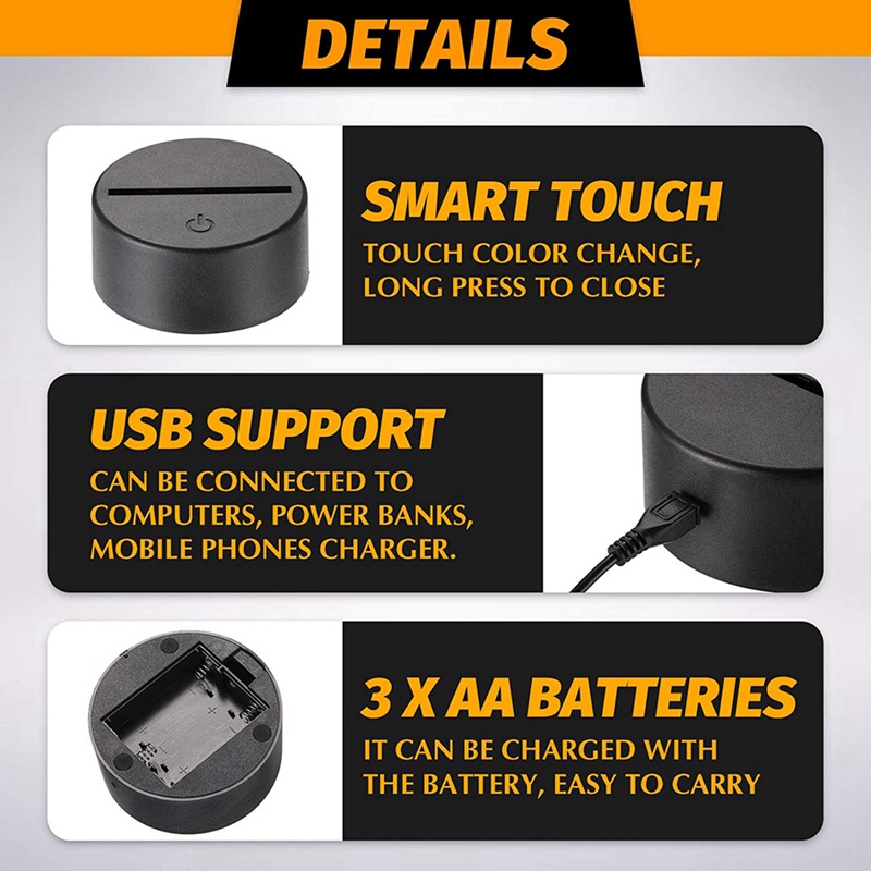 Set 10 Đế Đèn LED 3D 7 Màu Kèm Giá Đỡ Trưng Bày Tiện Dụng