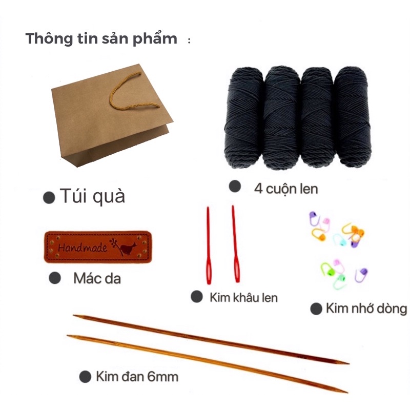 Gói nguyên liệu Đan khăn len quàng cổ sợi cotton Hàn xịn quà tặng bạn trai cặp đôi nam nữ (Có video hướng dẫn cách làm)