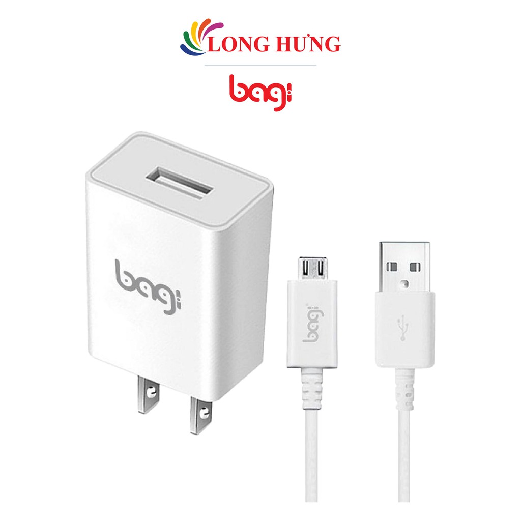 Combo cốc sạc Bagi 2A 1USB + Cáp Micro USB 1m CB-M52n - Hàng chính hãng