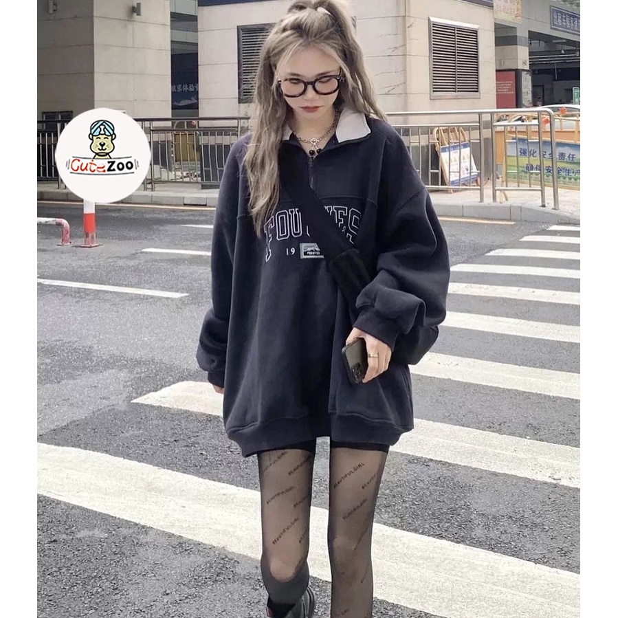 Áo nỉ Zip form rộng FORUYS Ulzzang Áo nỉ sweater nữ cao cổ dài tay Hàn Quốc - CUTE_ZOO