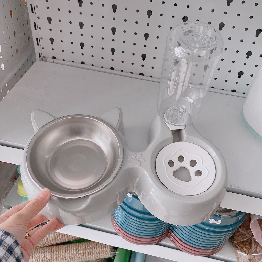 bát ăn cho chó mèo nước tự động lòng inox TAI MÈO