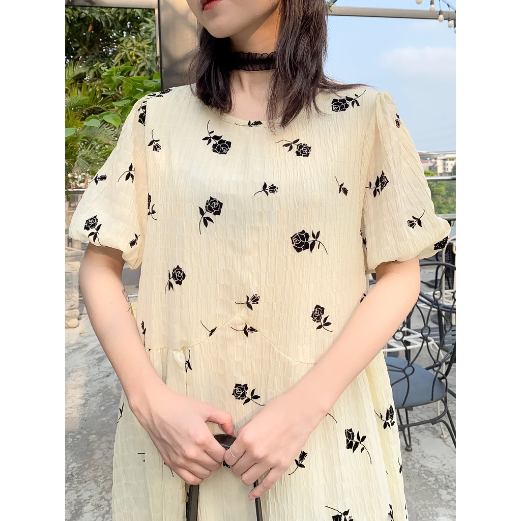 VÁY BABY CỘC TAY BE HOA HỒNG ĐEN | BigBuy360 - bigbuy360.vn