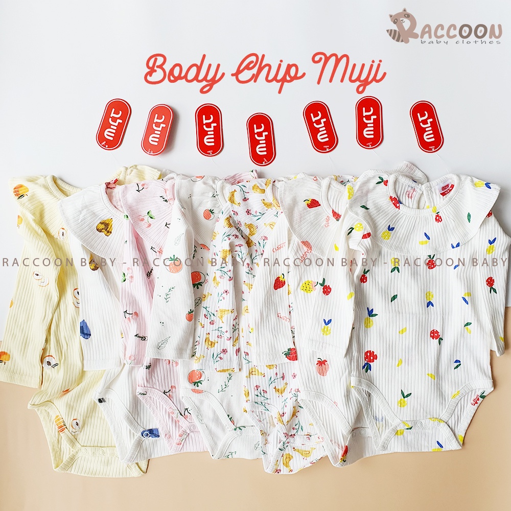 Áo tay dài cổ bèo tròn điệu đà body chip bé gái Muji (3-24m)