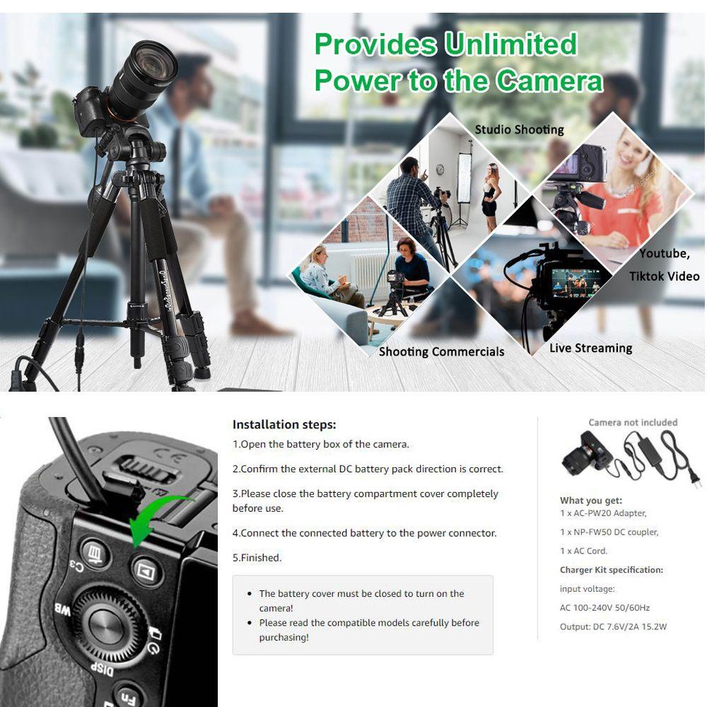 Bộ Pin Máy Ảnh Di Động AC-PW20 DC Cho Sony Alpha A5100 A6500 A6400 A6000 A55 A7 RX10