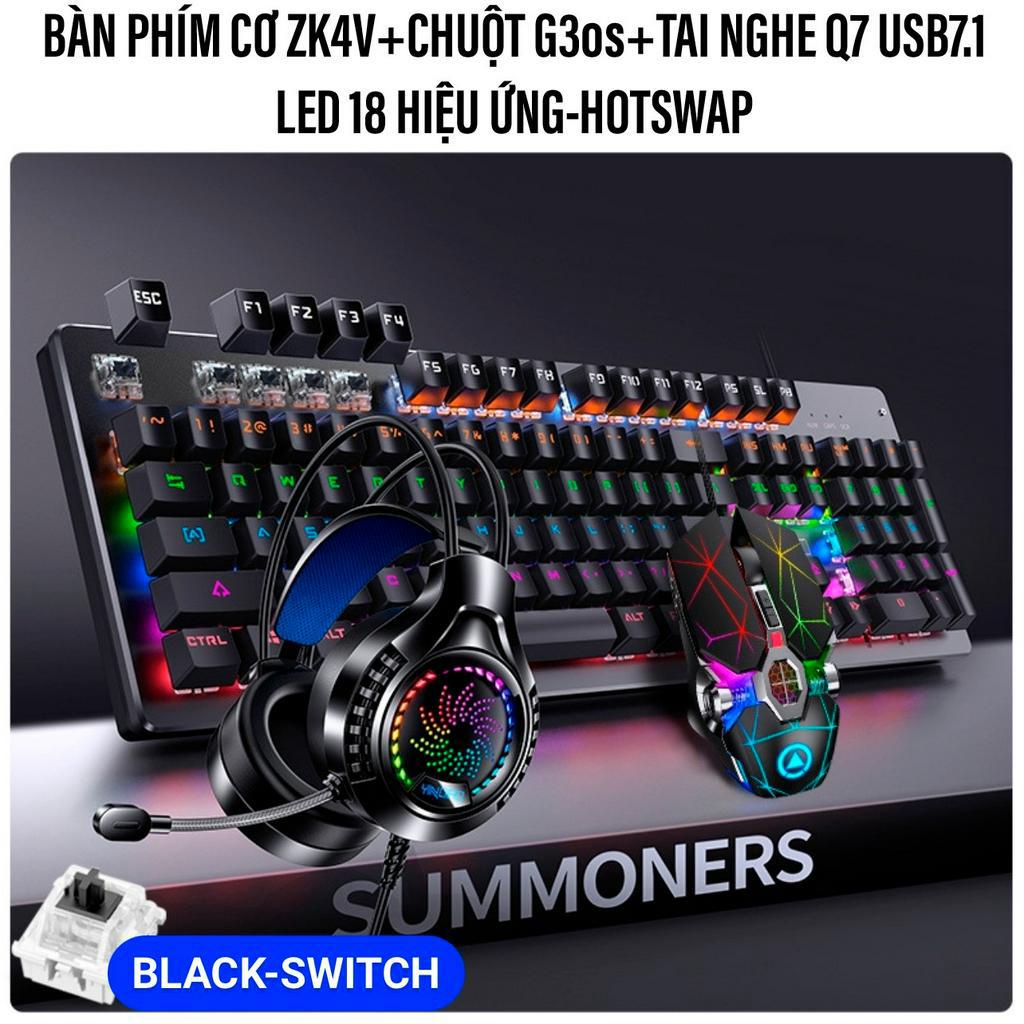 COMBO Bàn Phím Cơ Chuột Tai Nghe Có Dây YINOIAO ZZK4V+G3os+Q7 LED 18 Hiệu Ứng Hotswap Blue Black Switch Máy Tính :aptop