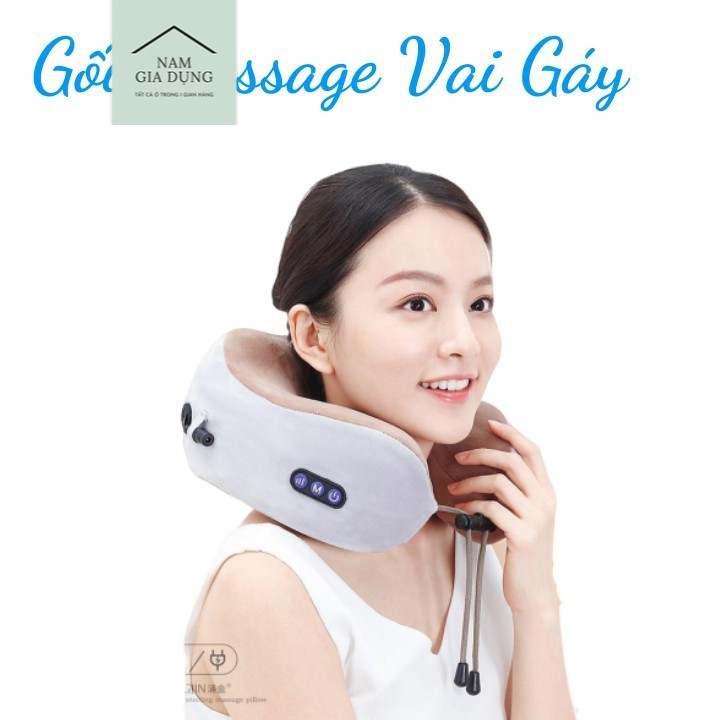 [Nam Gia Dụng] Máy Massage Cổ, Gối Massage Trị Đau Mỏi Vai Gáy, Giúp Ngủ Ngon, Thư Giãn, Bảo Hành 12 Tháng -AQ