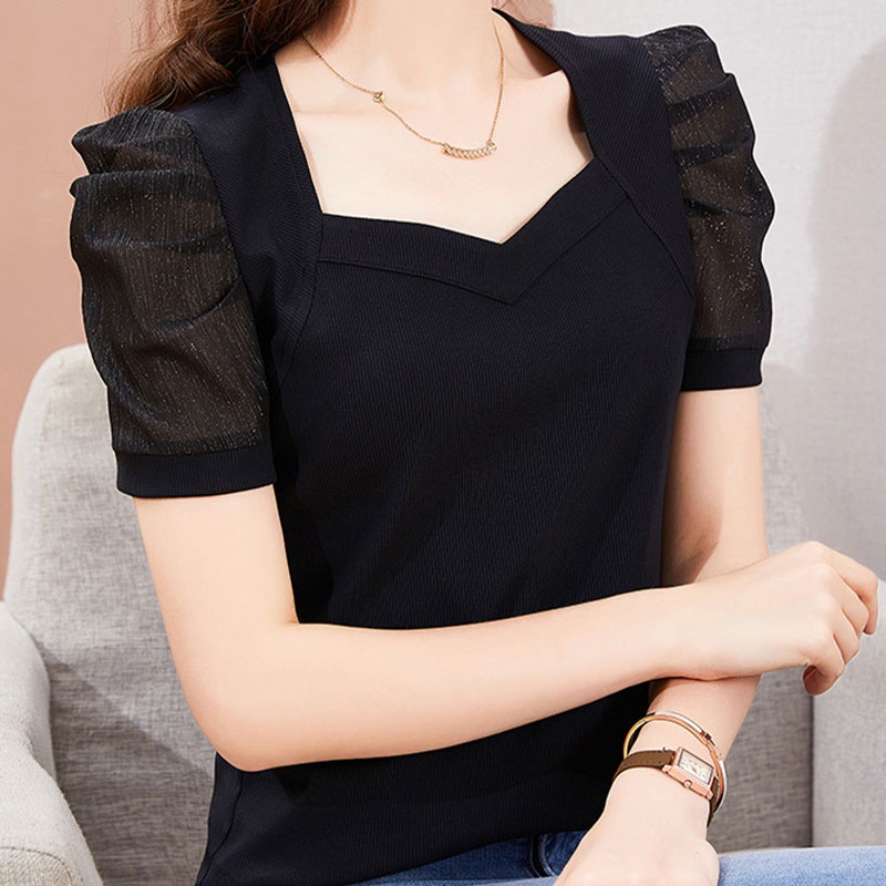 Áo thun YEYA tay ngắn phồng bằng lụa lạnh hàng mới cho nữ | BigBuy360 - bigbuy360.vn