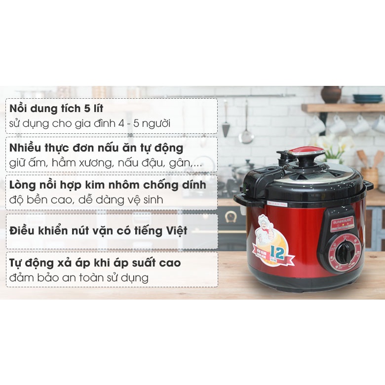 Nồi Áp Suất Điện Đa Năng Sunhouse SHD1552 900W Dung Tích 5L, Bảo Hành Chính Hãng