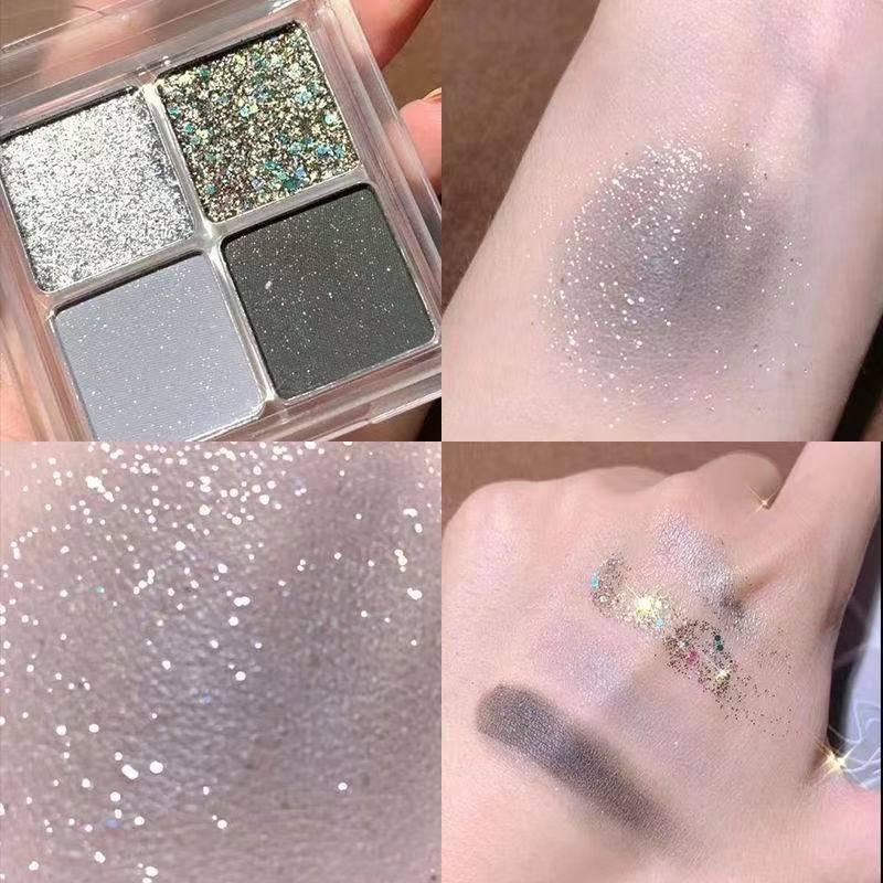 [Hàng mới về] Bảng phấn mắt 4 màu tông đen lấp lánh trang điểm mắt khói