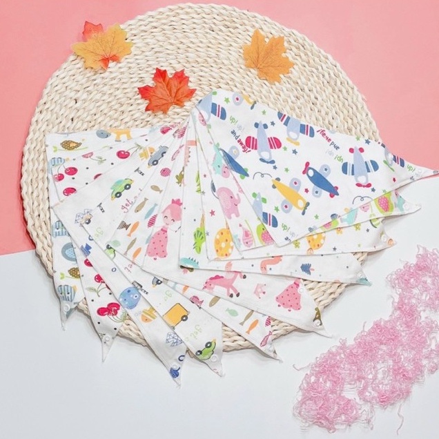 Yếm cotton (tam giác) 40x28 cm có cúc bấm cho bé HÀNG ĐẸP nhà Bunakids Y10