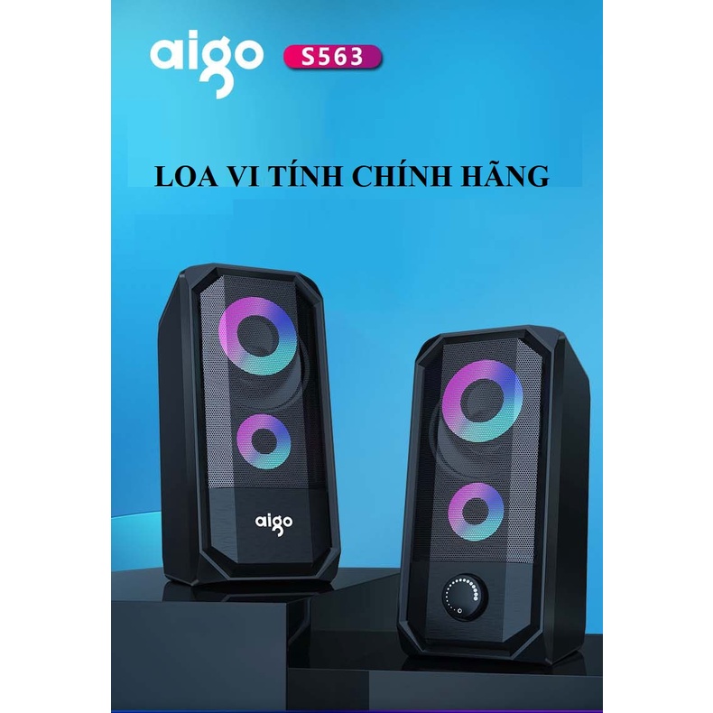 Bộ 2 chiếc Loa máy tính, Loa Để Bàn Aigo S563 âm thanh vòm 360 độ có đèn led kết nối cổng USB và Jack 3.5mm
