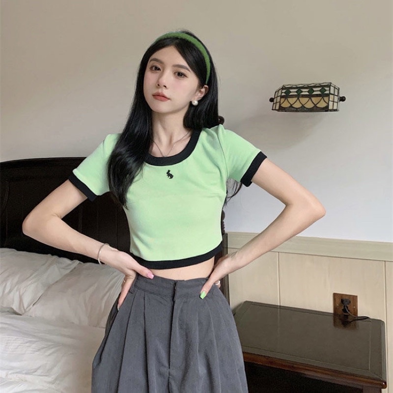 FREESHIP ÁO CROTOP CỔ VIỂN XANH VÀ ĐEN SEXY