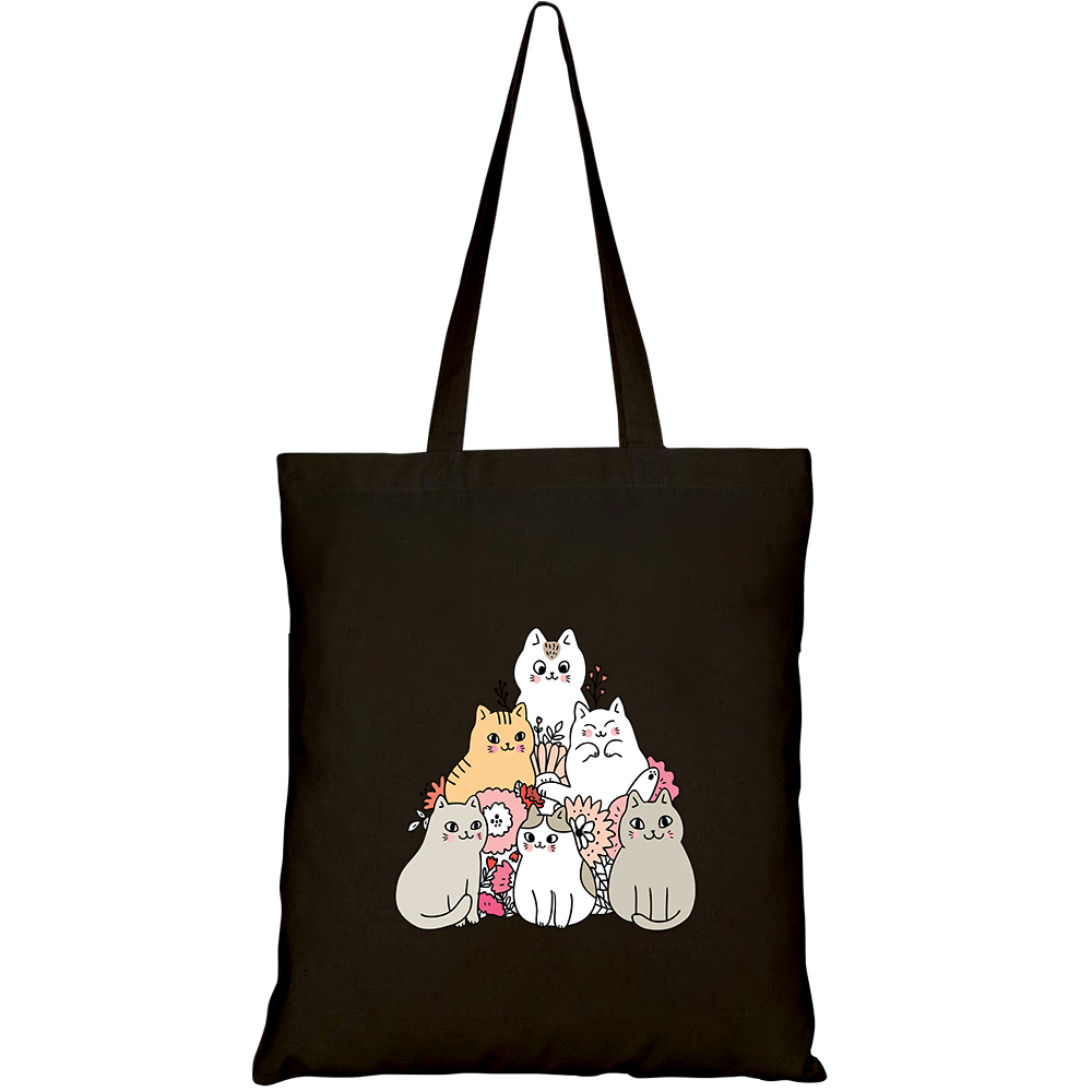 Túi vải tote canvas HTFashion in hình cartoon cute cats flower HT102