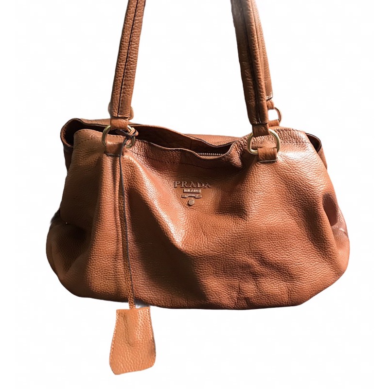 💚 👜 (Túi Si hiệu tuyển- secondhand-2hand) Túi đeo vai phom to vừa màu nâu hiệu Prada