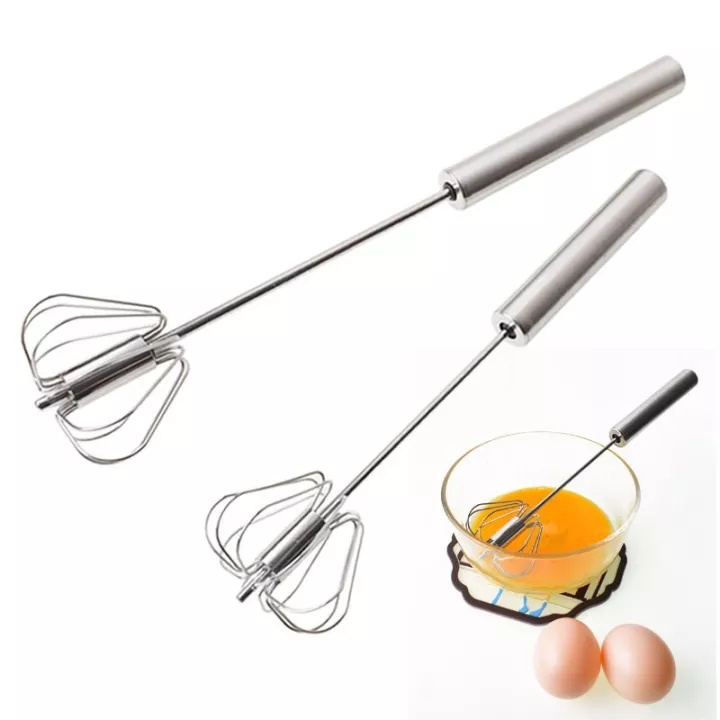 Dụng cụ đánh trứng Inox mini, có trục xoay kiểu nhấn