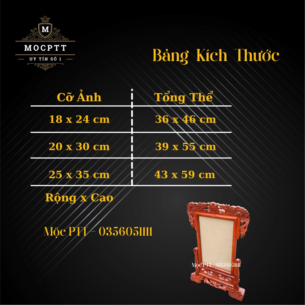 Khung ảnh thờ Song Long gỗ hương kích thước18 x 24 cm , 21 x 31 cm và 25 x 35 cm đồ thờ cúng