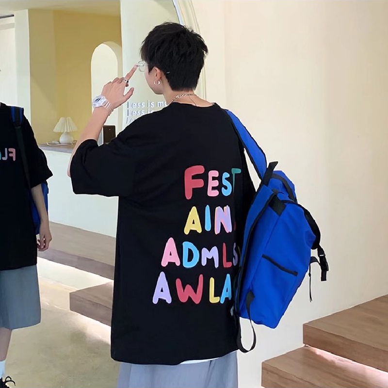 Áo Thun Tay Ngắn Dáng Rộng In Chữ Thời Trang Mùa Hè Phong Cách Hàn Quốc Cho Nam Size M-8XL