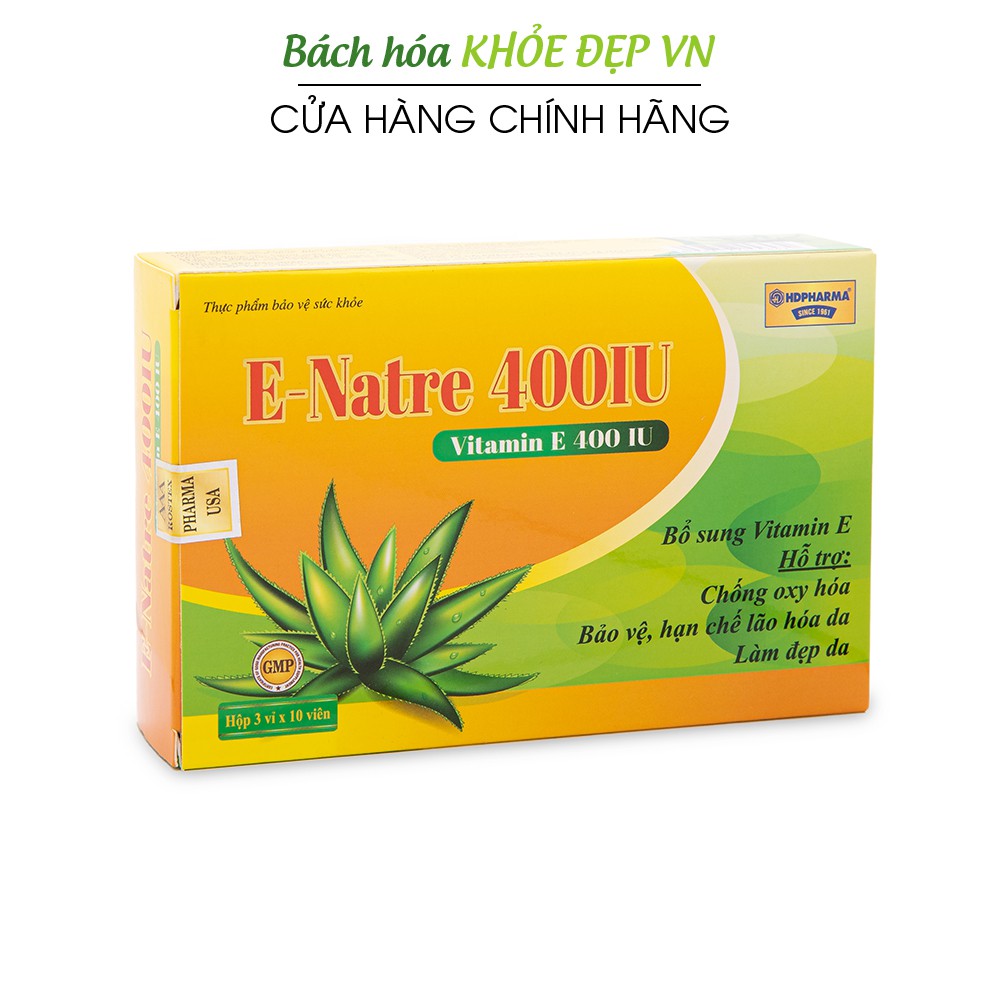 Viên uống đẹp da Vitamin E E-Natre 400 IU chống lão hóa - Hộp xanh 30 viên | BigBuy360 - bigbuy360.vn