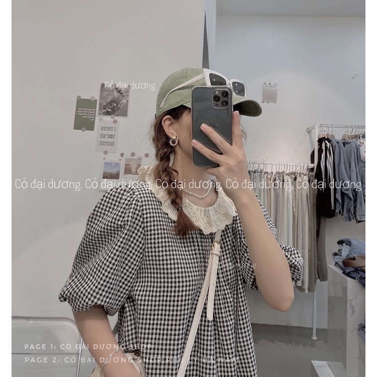 váy kẻ cổ ren 6986