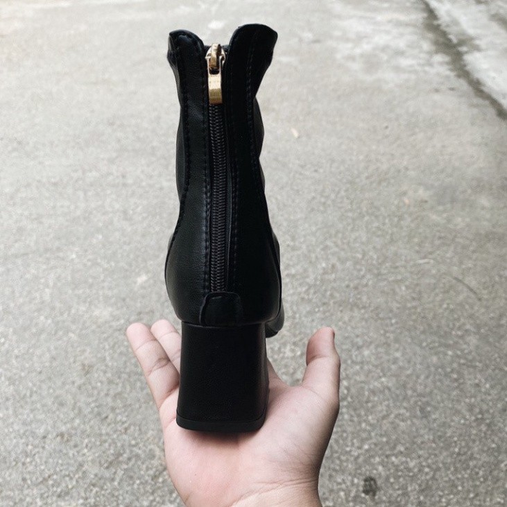 Giày Boots Ulzzang khóa kéo SNU09 cao cổ da PU cổ lửng đế độn đế to bự đơn giản phong cách cá tính đi chơi đẹp