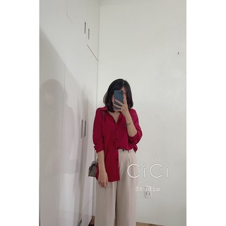 Áo sơmi lụa đỏ CICISTUDIO