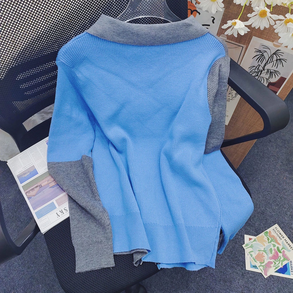 Áo Khoác Nữ Dài Tay Có Khóa Kéo Phối Màu Tương Phản Phong Cách Mới