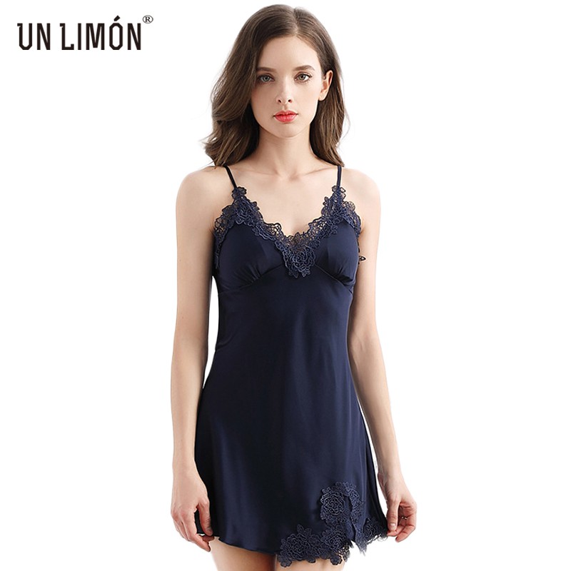 Đầm Ngủ UNLIMON Bằng Lụa Satin Viền Ren Quyến Rũ Gợi Cảm Cho Nữ