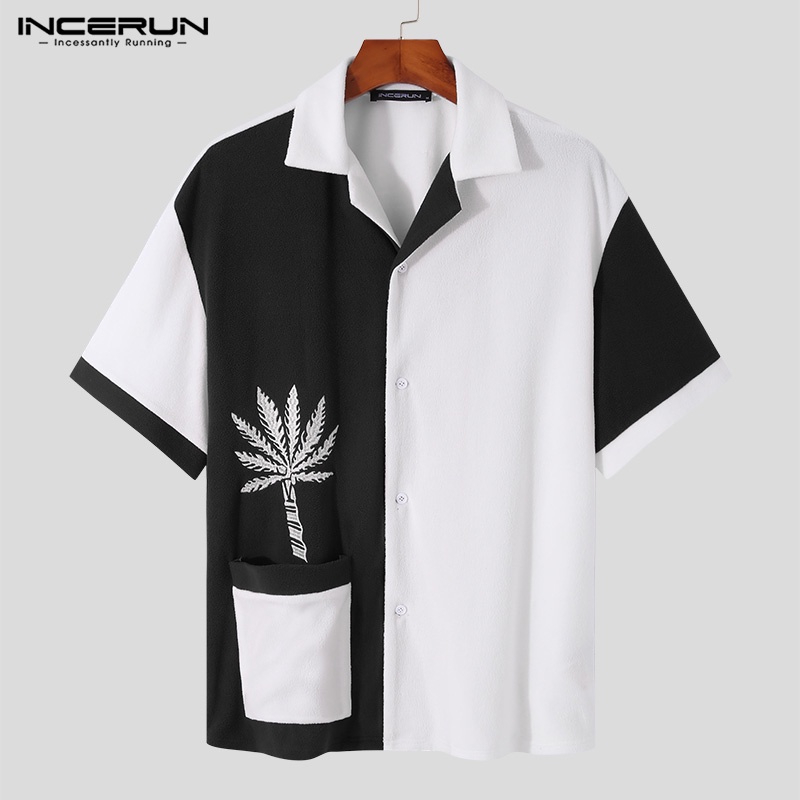 Áo sơ mi tay INCERUN ngắn màu sắc thời trang cho nam