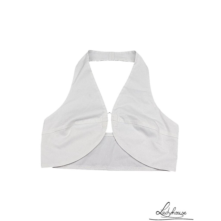 Áo Croptop Hai Dây Cổ Chữ V Sâu Màu Trơn Có Móc Cài Dành Cho Nữ