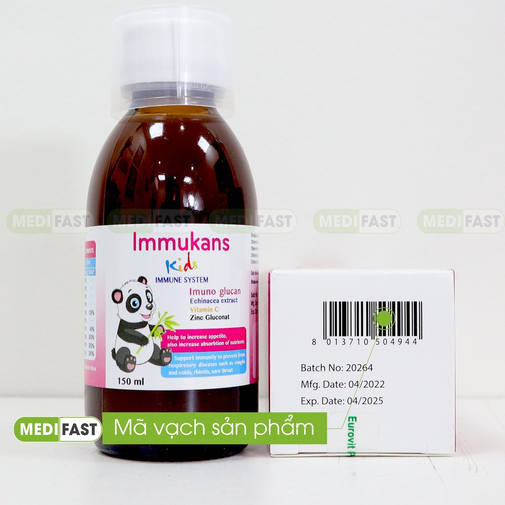Siro cho trẻ tăng cường sức đề kháng Immukans Kids từ thảo dược, keo ong, ZinC - Chai 150ml nhập khẩu từ Ý