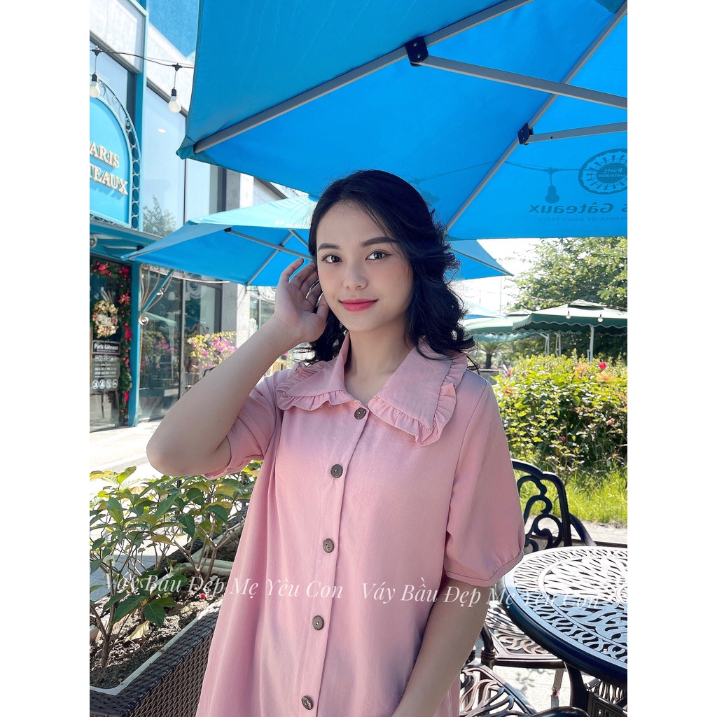Đầm bầu công sở Váy bầu đẹp hồng đũi đuôi cá khuy dọc MYC 2M