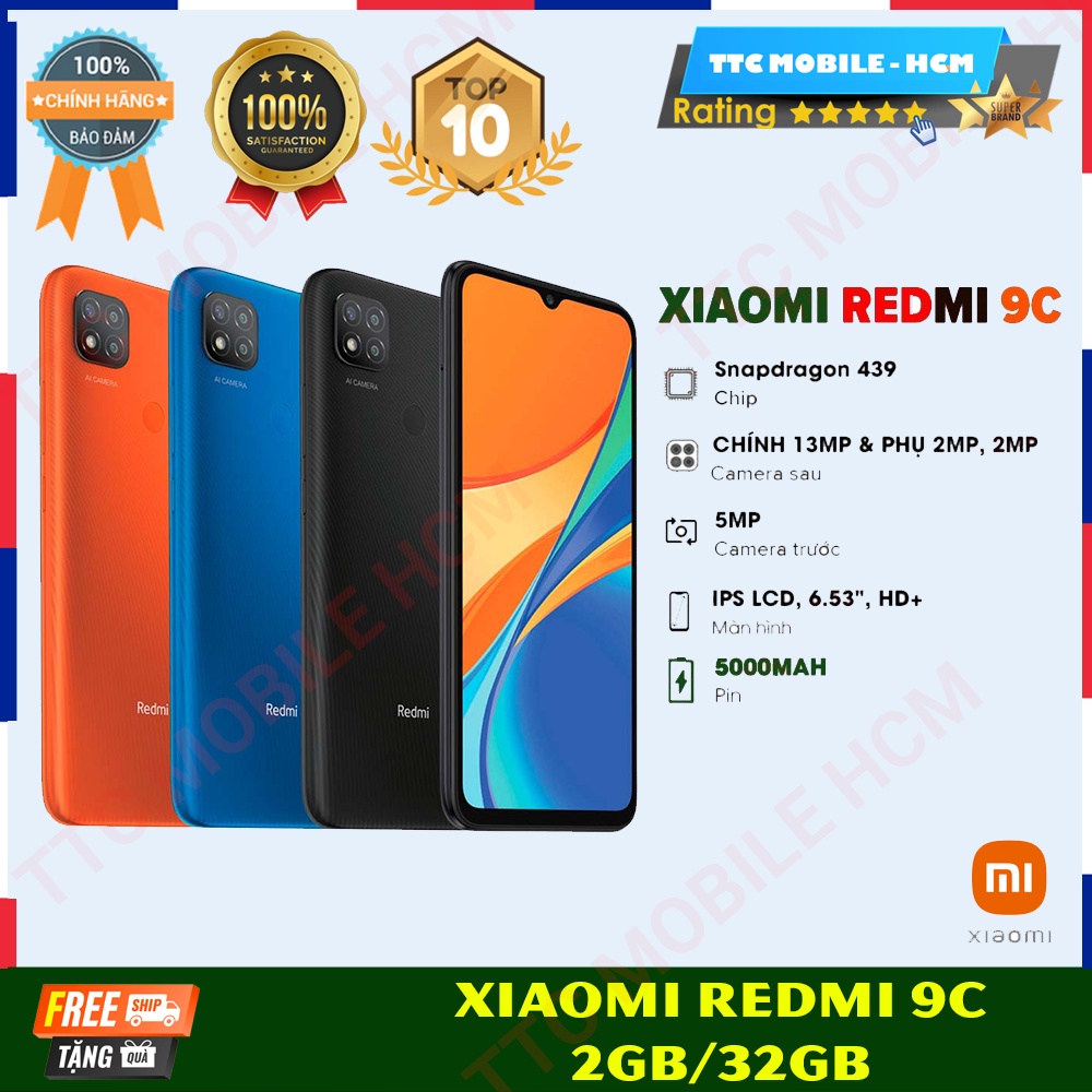Điện thoại Xiaomi Redmi 9C (3GB/64GB) Freeship |  Hàng Chính Hãng DGW - Nguyên Seal - Mới 100% - BH 18 THÁNG