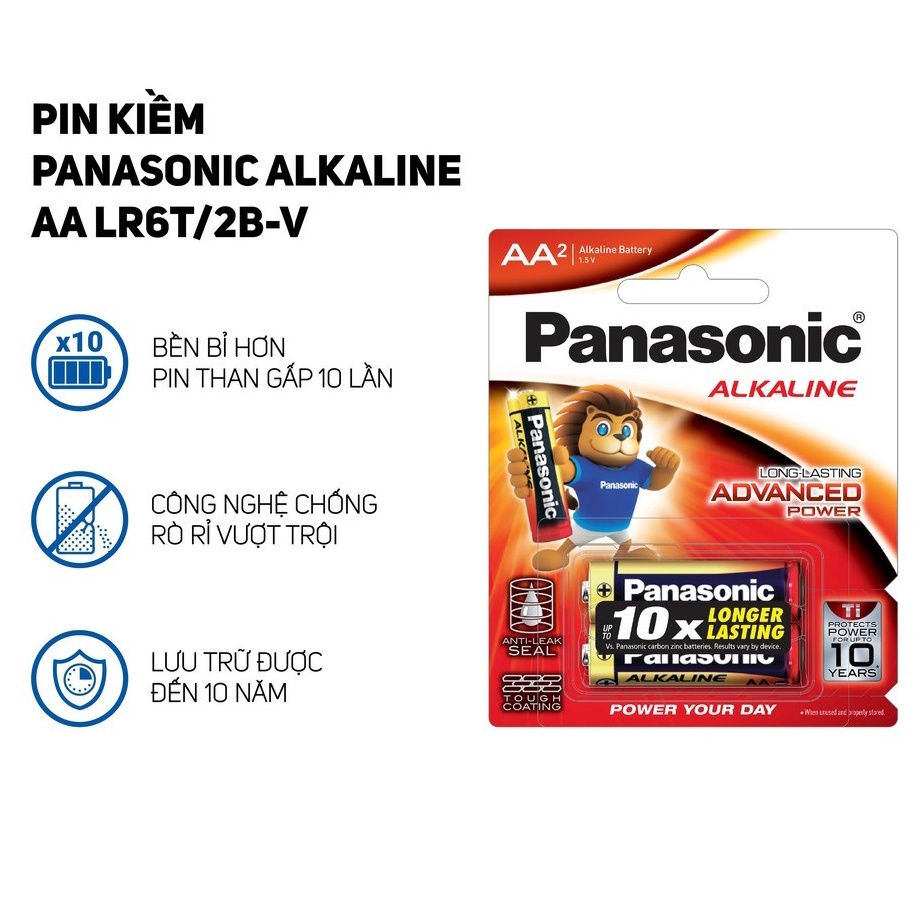 Vỉ 2 viên pin kiềm Panasonic Alkaline AA LR6T/2B-V  – Pin tiểu pin đũa Hàng Chính Hãng