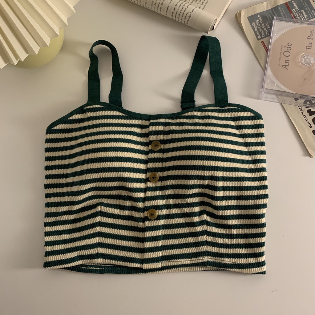 Áo Kiểu Ngắn Có Đệm Ngực Cài Nút Họa Tiết Kẻ Sọc Thời Trang Mùa Thu Mới