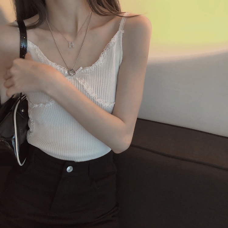 Áo dệt kim ZHELIHANGFEI 2 dây phối ren thời trang hè phong cách Hàn Quốc quyến rũ cho nữ