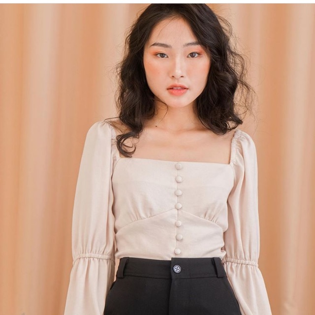 Áo cổ vuông tay phồng Happy by chan