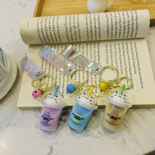 Móc khóa Trà sữa Trân châu kèm dây và chuông