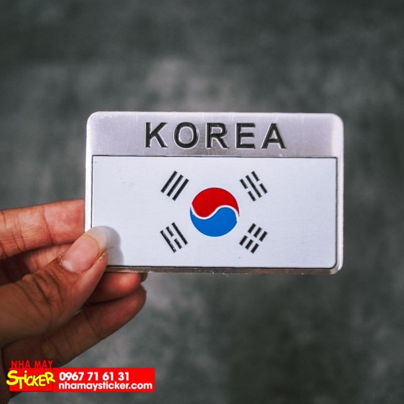Sticker hình dán metal cờ Hàn Quốc Korea - Miếng lẻ - Chữ nhật 8x5cm