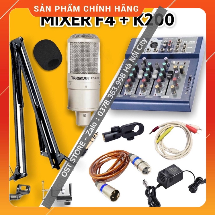 Bộ Mic Hát Livestream Mixer F4 &amp; Mic Takstar PC K200 . Chất Âm Sống Động , Hát Cực Nhẹ , Dễ Dàng Lắp Đặt