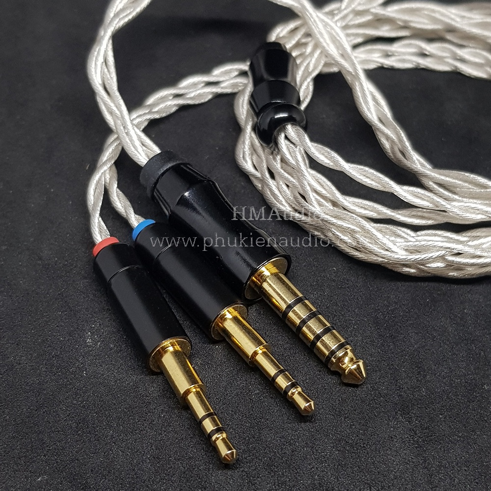 Dây tai nghe đồng mạ bạc OFC 1.2mm tết 4 - Connector Dual 2.5mm - Monoprice M1060, M1060C, M565C, Thieaudio Phantom