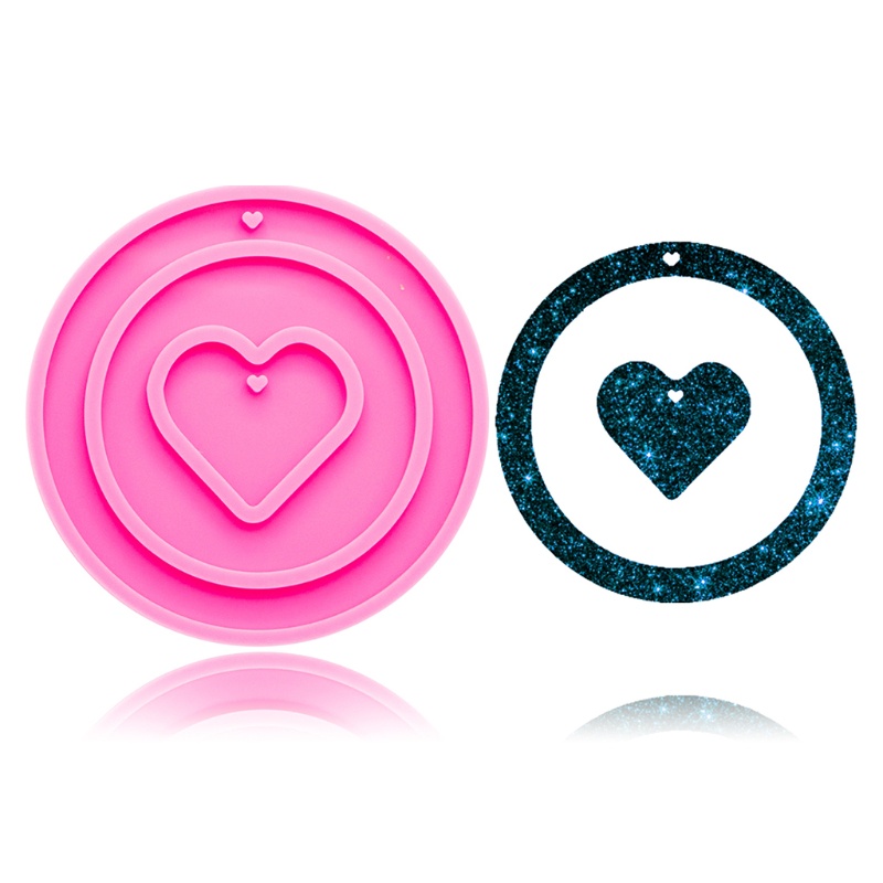 Khuôn Silicone Làm Móc Khóa Hình Tròn / Trái Tim Lấp Lánh DIY